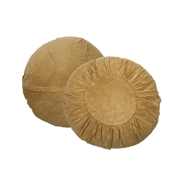Rond Fluwelen Kussen Ruches mosterd 60cm