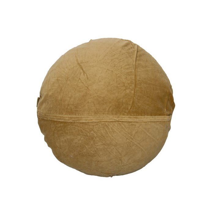 Rond Fluwelen Kussen Ruches mosterd 60cm