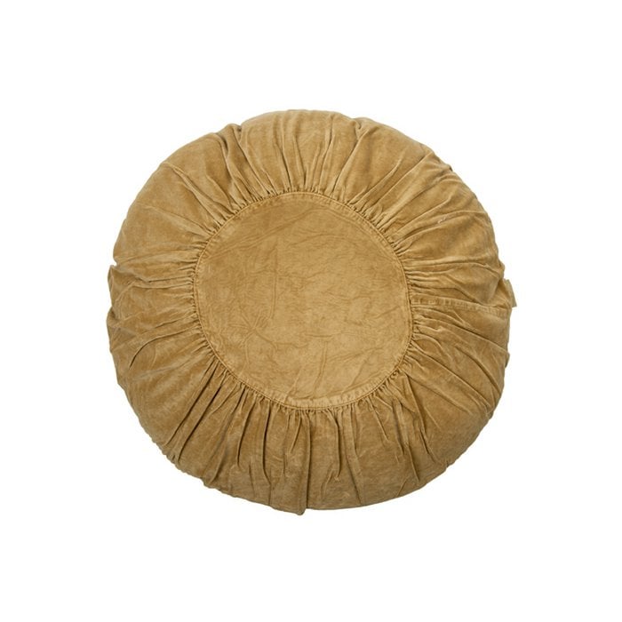 Rond Fluwelen Kussen Ruches mosterd 60cm