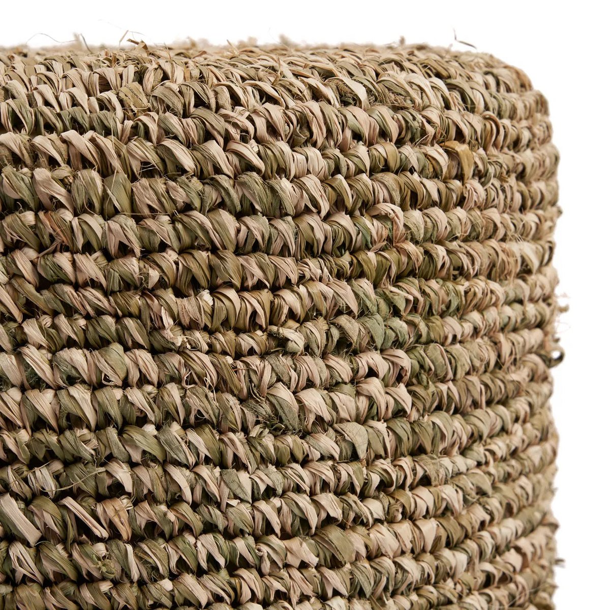 Kruk raffia met vlechtwerk - junglegroen