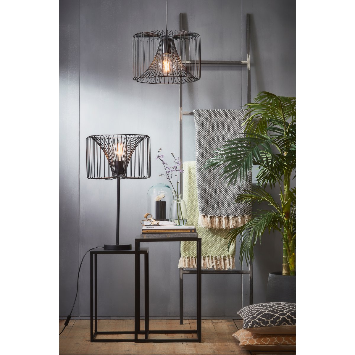 Bijzettafel Goa - Set van 2 - L30 x B30 x H70 cm - Metaal - Zwart
