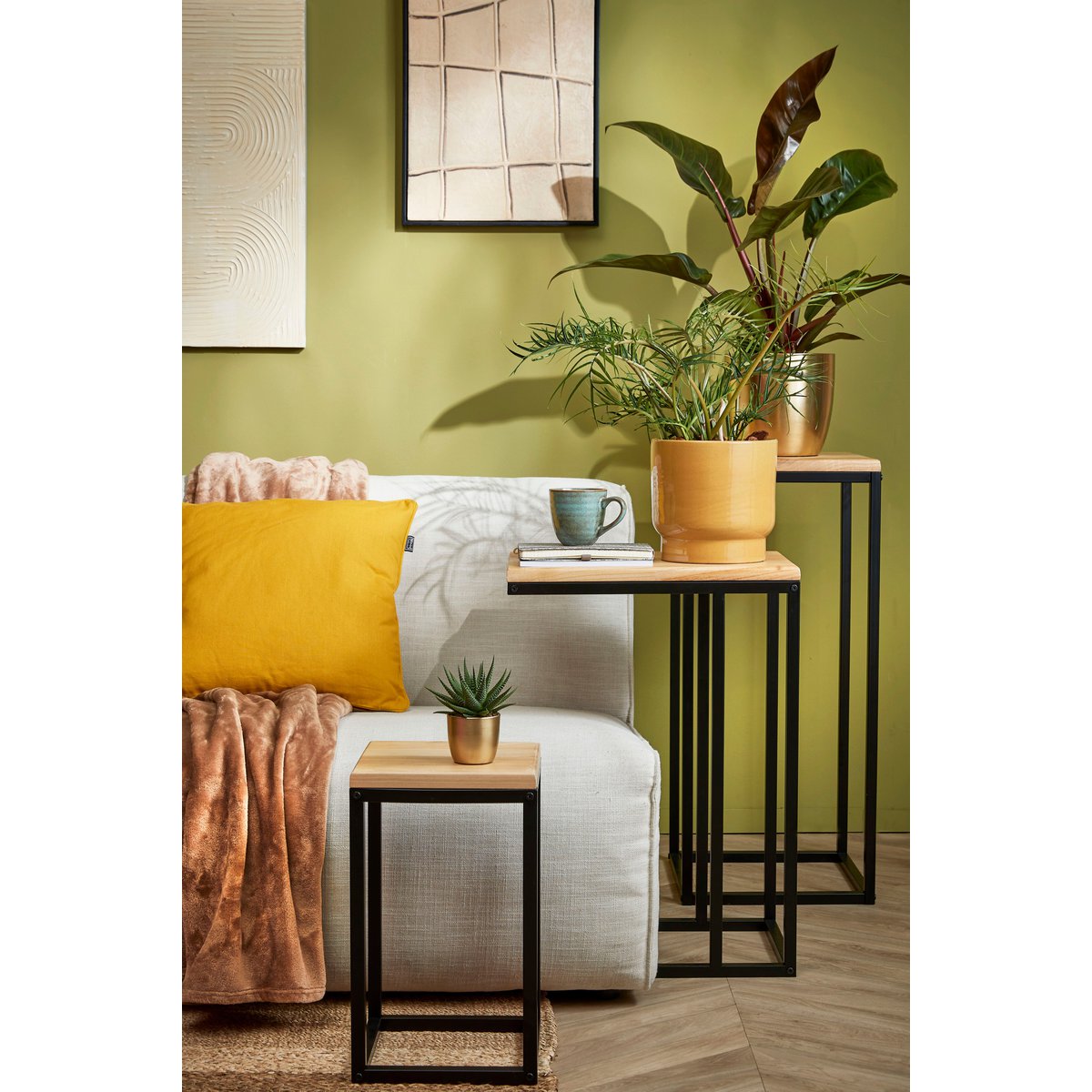 Plantentafel Oskar - L25 x B25 x H42 cm - Hout, Metaal - Zwart