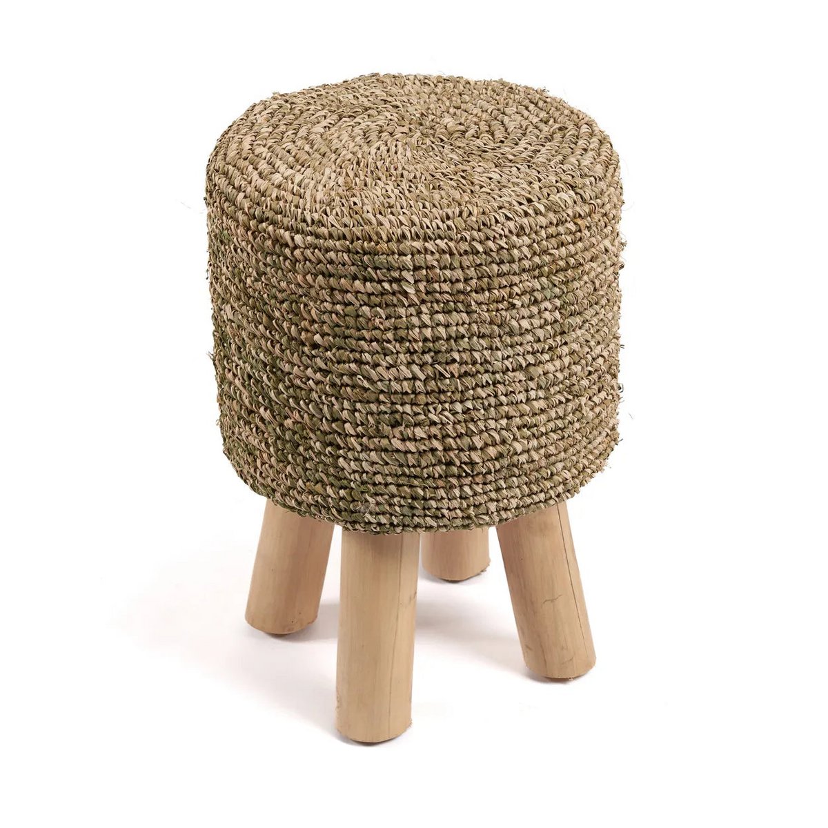 Kruk raffia met vlechtwerk - junglegroen