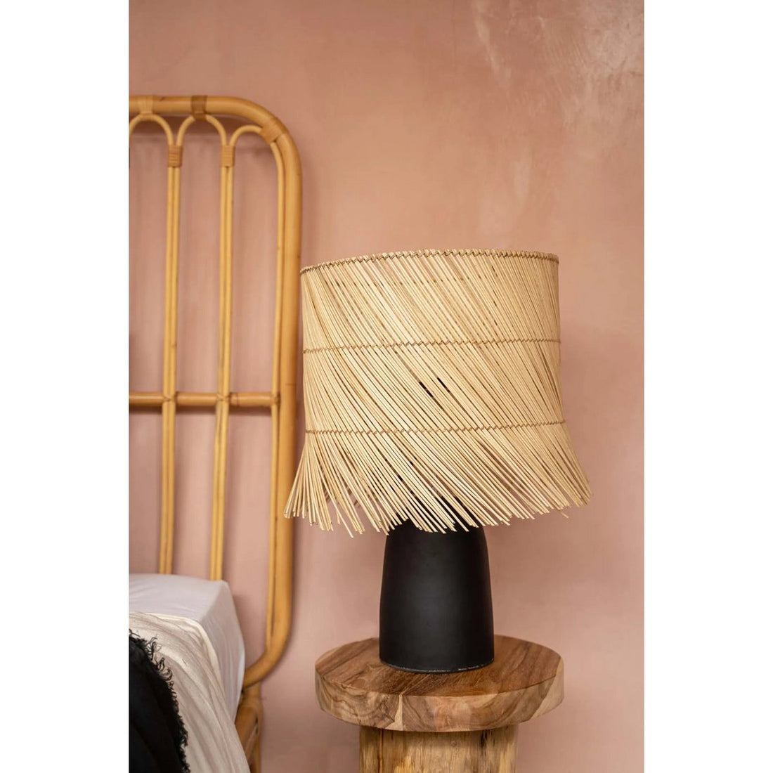 Tafellamp rotan - zwart naturel