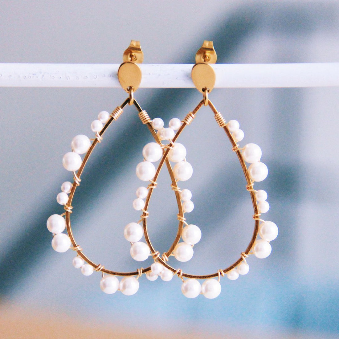 Drop oorbellen met parels