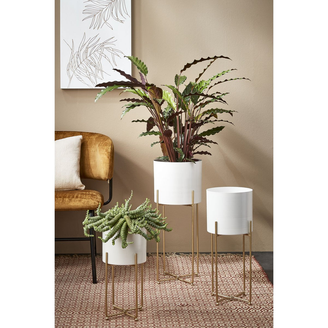 Bloempot op Standaard Aries  - Set van 3 - H58 x Ø24 cm - Wit