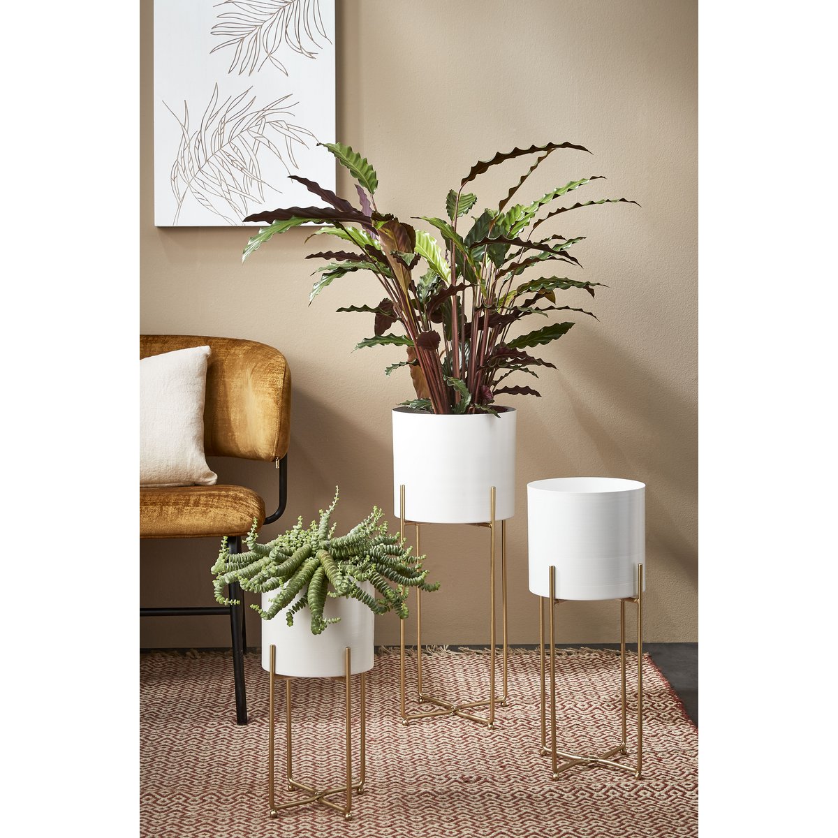 Bloempot op Standaard Aries  - Set van 3 - H58 x Ø24 cm - Wit