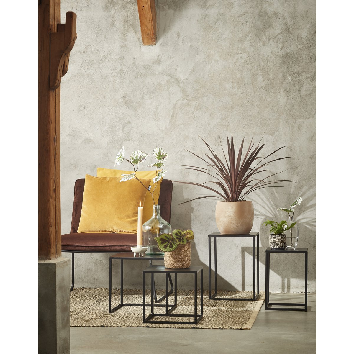 Bijzettafel Metaal Zwart Goa - Set van 2 - L35 x B35 x H33 cm
