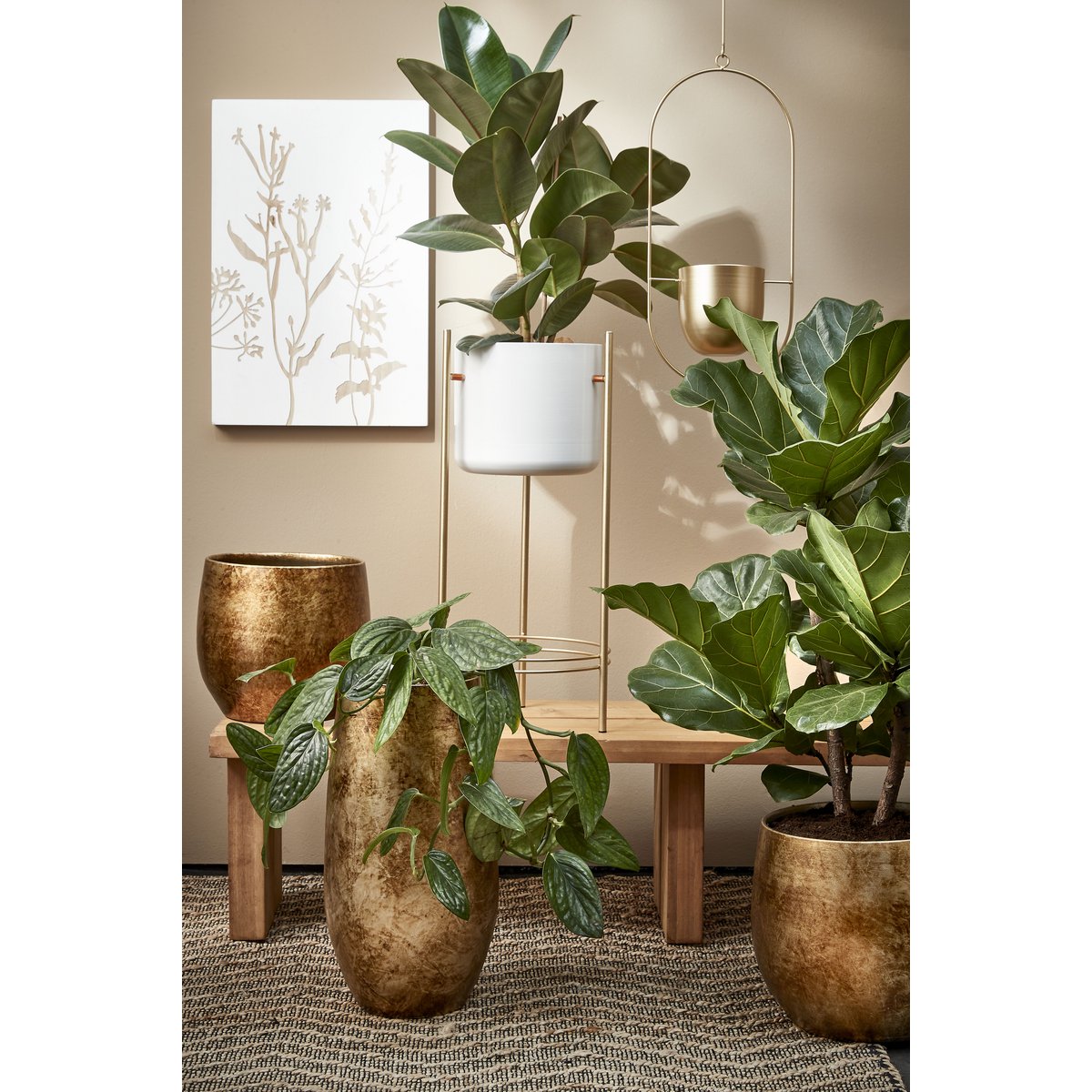 Bloempot Hangend Goud- L24 x B14 x H83 cm - Dexter