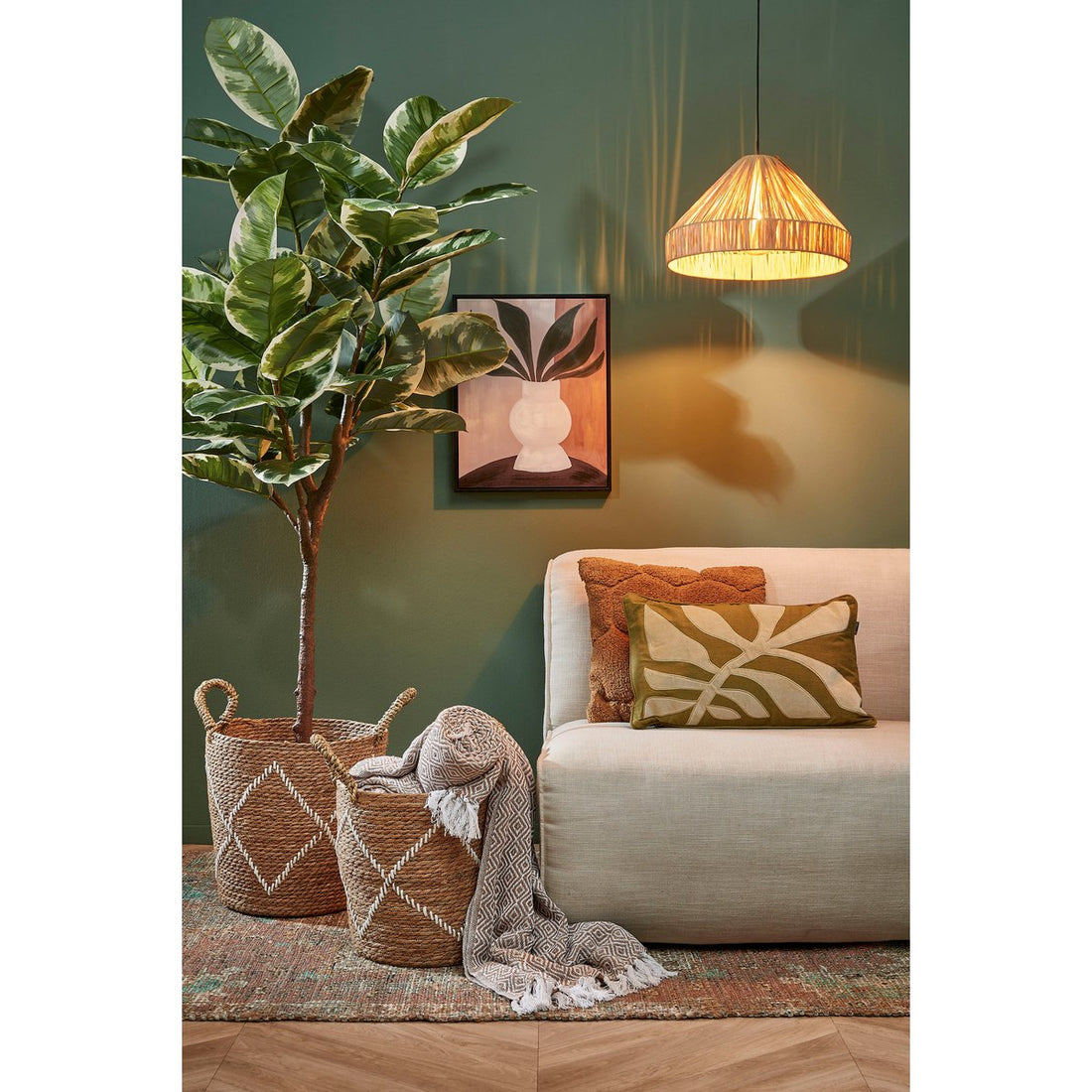 Hanglamp Elisa - Raffia - H24 x Ø40 cm - Lichtbruin