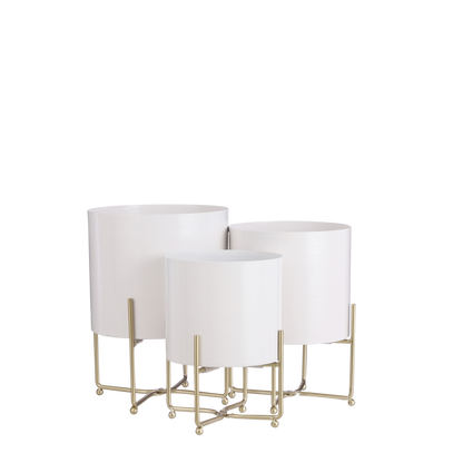 Bloempot op Standaard Aries - Set van 3 - H32 x Ø24 cm - Wit