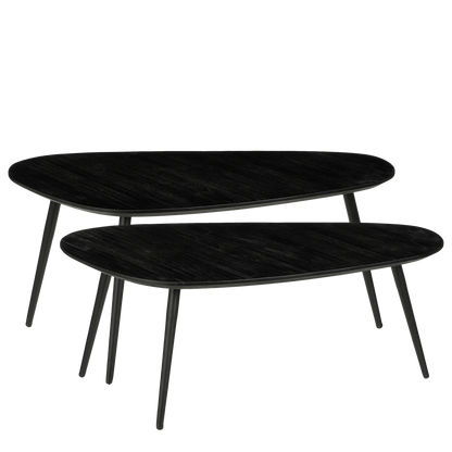 Bijzettafel Jailey - Set van 2 - L84 x B39 x H39 cm - Gerecycled Hout - Zwart