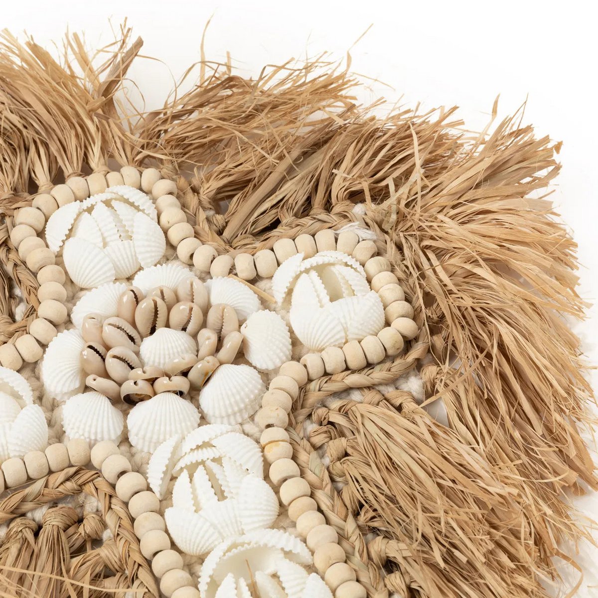 Het Kruis van raffia schelp - natuurlijk wit - L