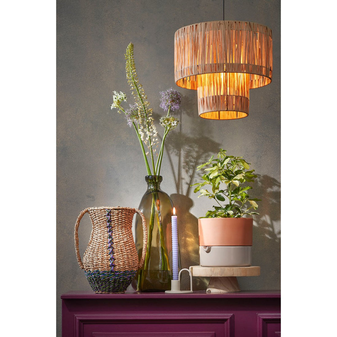 Hanglamp Elisa - H30 x Ø35 cm - Raffia - Lichtbruin