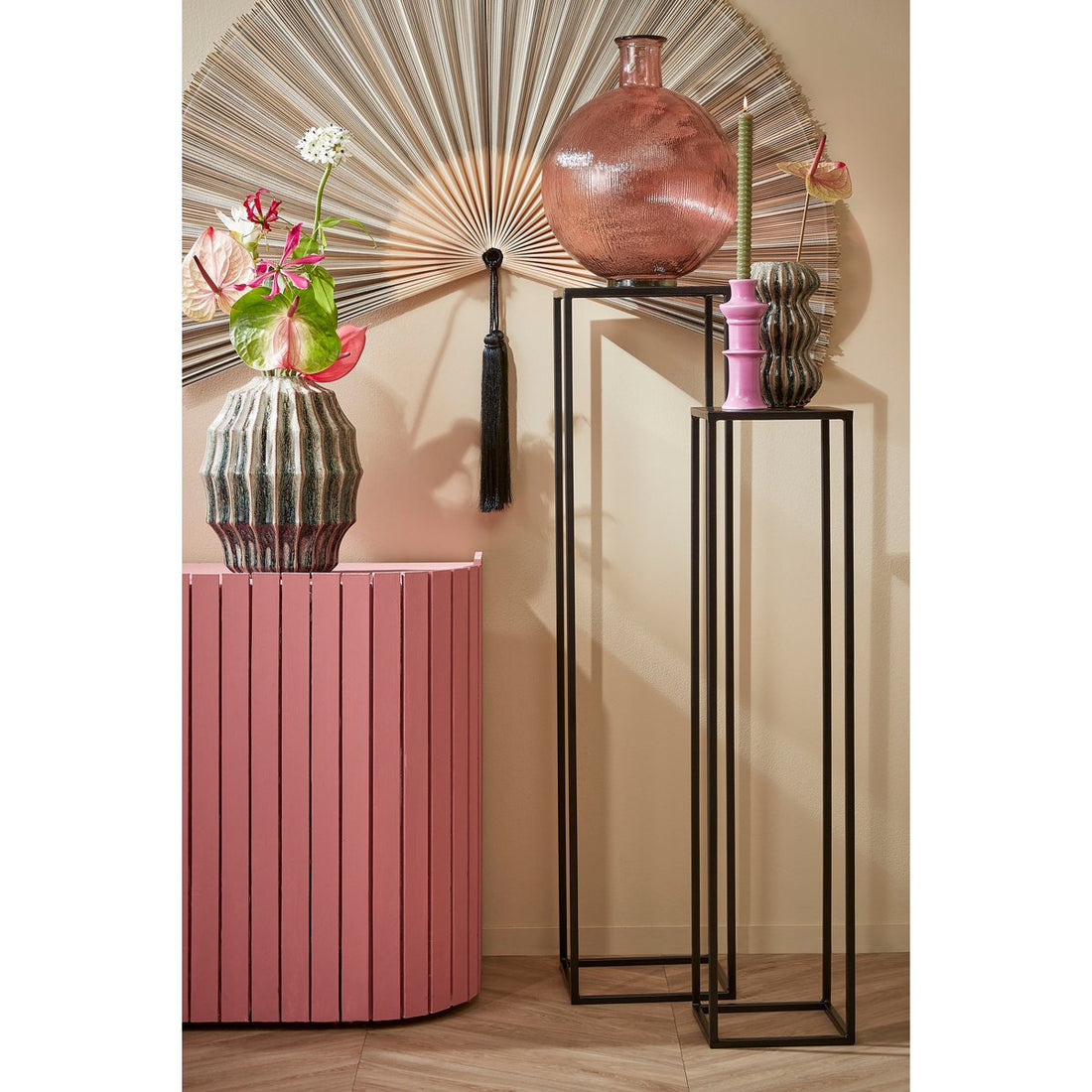 Bijzettafel Zwart Metaal Goa - Set van 2 - L28 x B28 x H120 cm