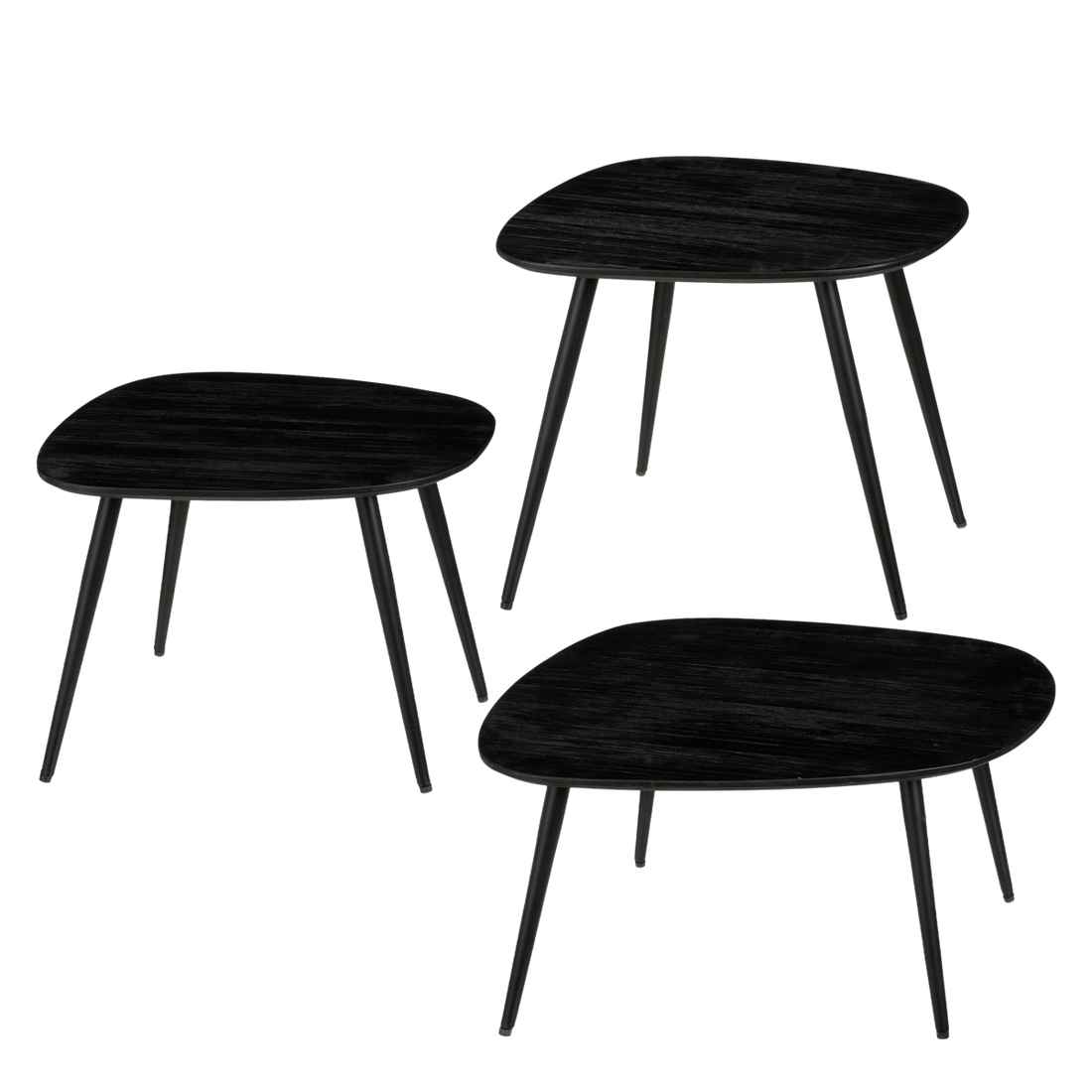 Bijzettafel Zwart - Set van 3 - L62 x B52 x H34 cm - Gerecycled Hout - Jailey