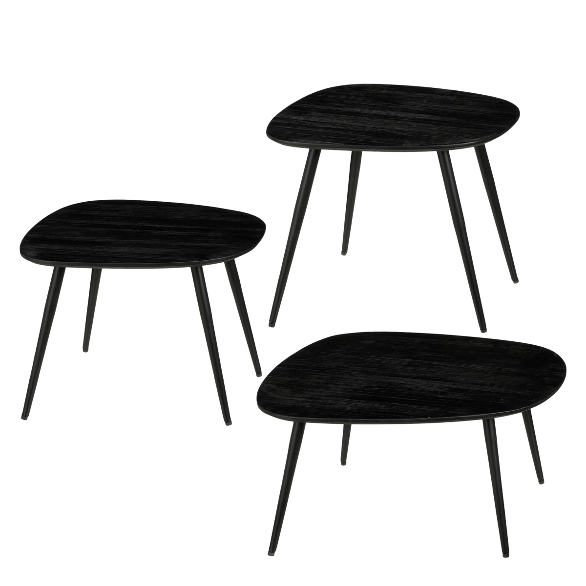 Bijzettafel Zwart - Set van 3 - L62 x B52 x H34 cm - Gerecycled Hout - Jailey
