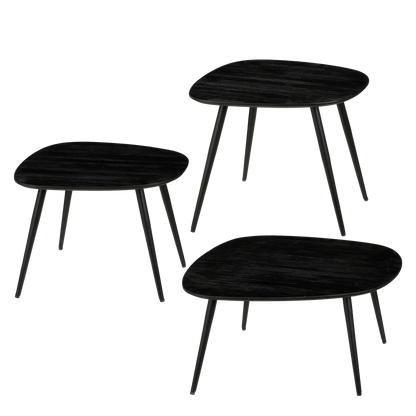 Bijzettafel Zwart - Set van 3 - L62 x B52 x H34 cm - Gerecycled Hout - Jailey