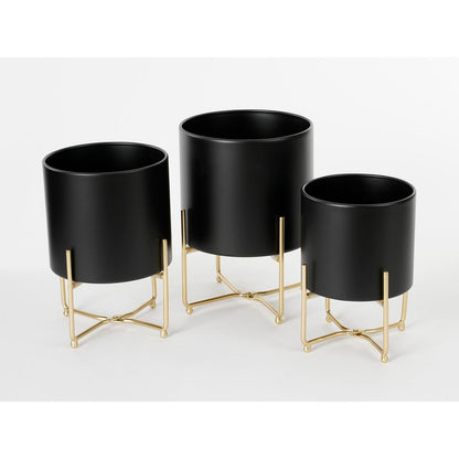 Bloempot op Standaard Aries - Set van 3 - H32 x Ø24 cm - Zwart