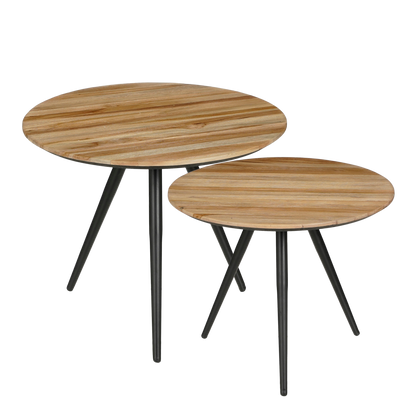 Bijzettafel Jailey - Set van 2 - H49 x Ø50 cm - Gerecycled Hout - Bruin