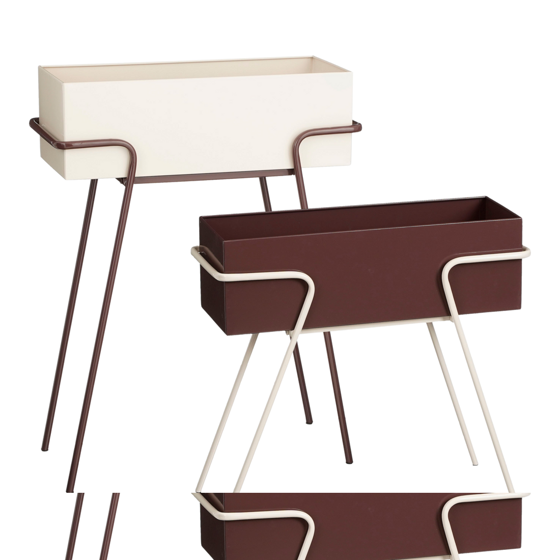 Plantenbak op Poten - Set van 2 - L54 x B23 x H69,5 cm - Metaal - Donkerbruin/Beige
