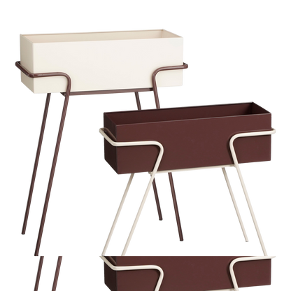 Plantenbak op Poten - Set van 2 - L54 x B23 x H69,5 cm - Metaal - Donkerbruin/Beige