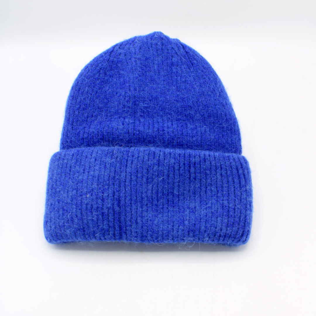 Zachte muts wolmix blauw