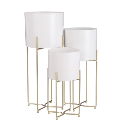 Bloempot op Standaard Aries  - Set van 3 - H58 x Ø24 cm - Wit