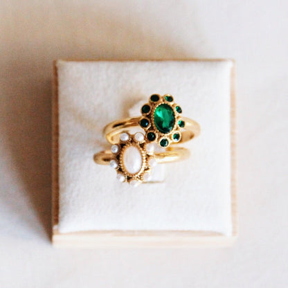 Roestvrijstalen vintage ring met parelstenen - goud