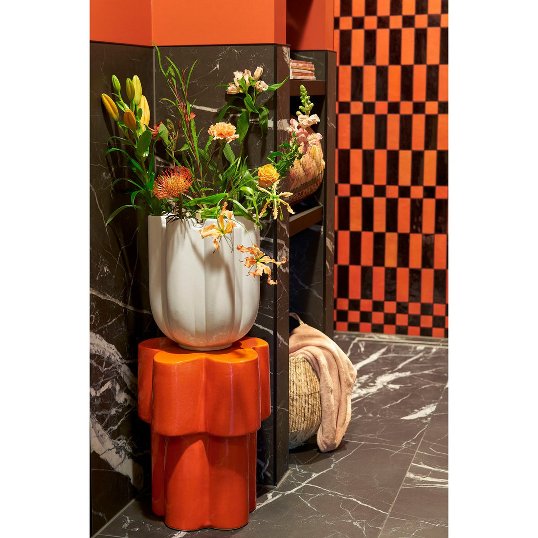 Bijzettafel Aita - H45 x Ø35 cm - Keramiek - Oranje
