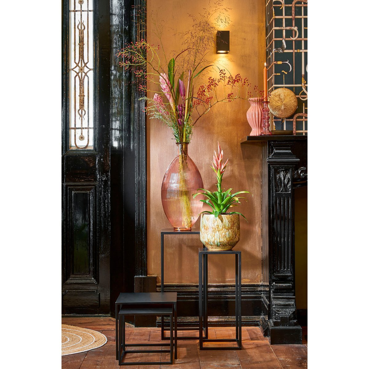 Bijzettafel Goa - Set van 2 - L30 x B30 x H70 cm - Metaal - Zwart
