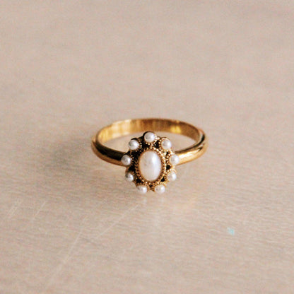Roestvrijstalen vintage ring met parelstenen - goud