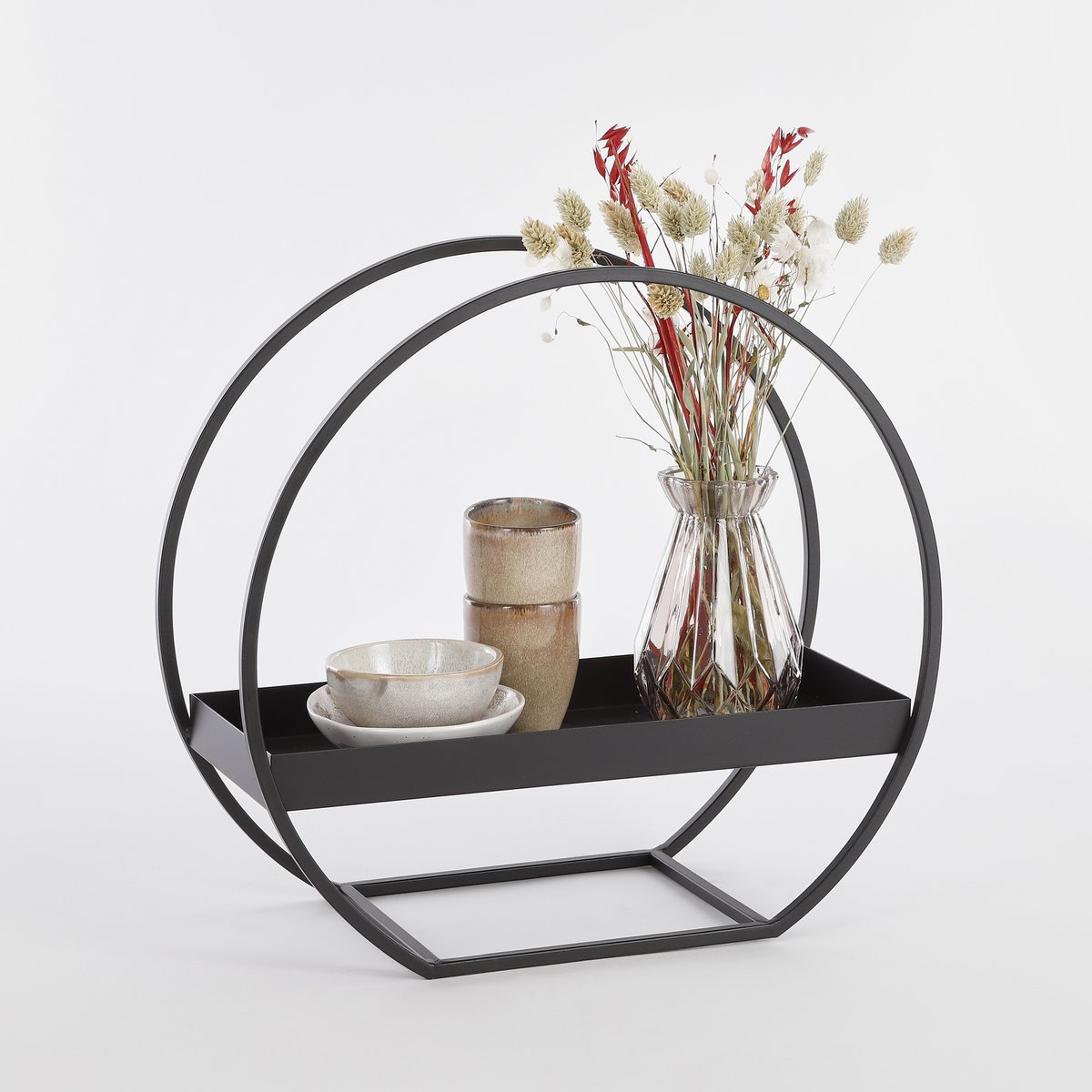 Decoratierek Rond Metaal Zwart - L40 x B17 x H38 cm