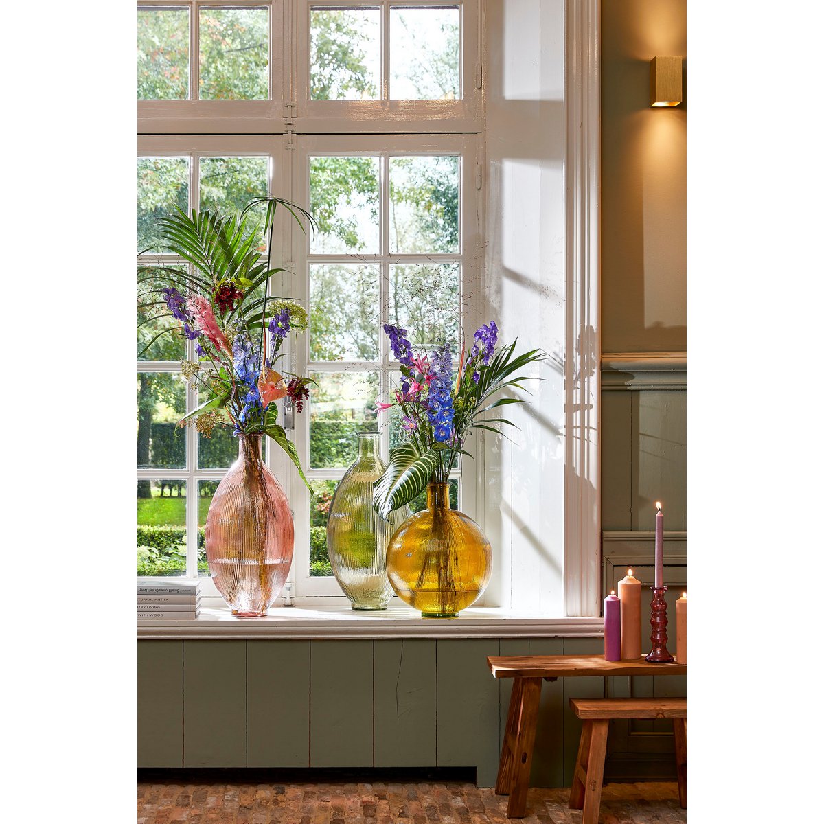 Fles Vaas - Lichtbruin H59 x Ø29 cm - Gerecycled Glas - Lichtbruin Firenza