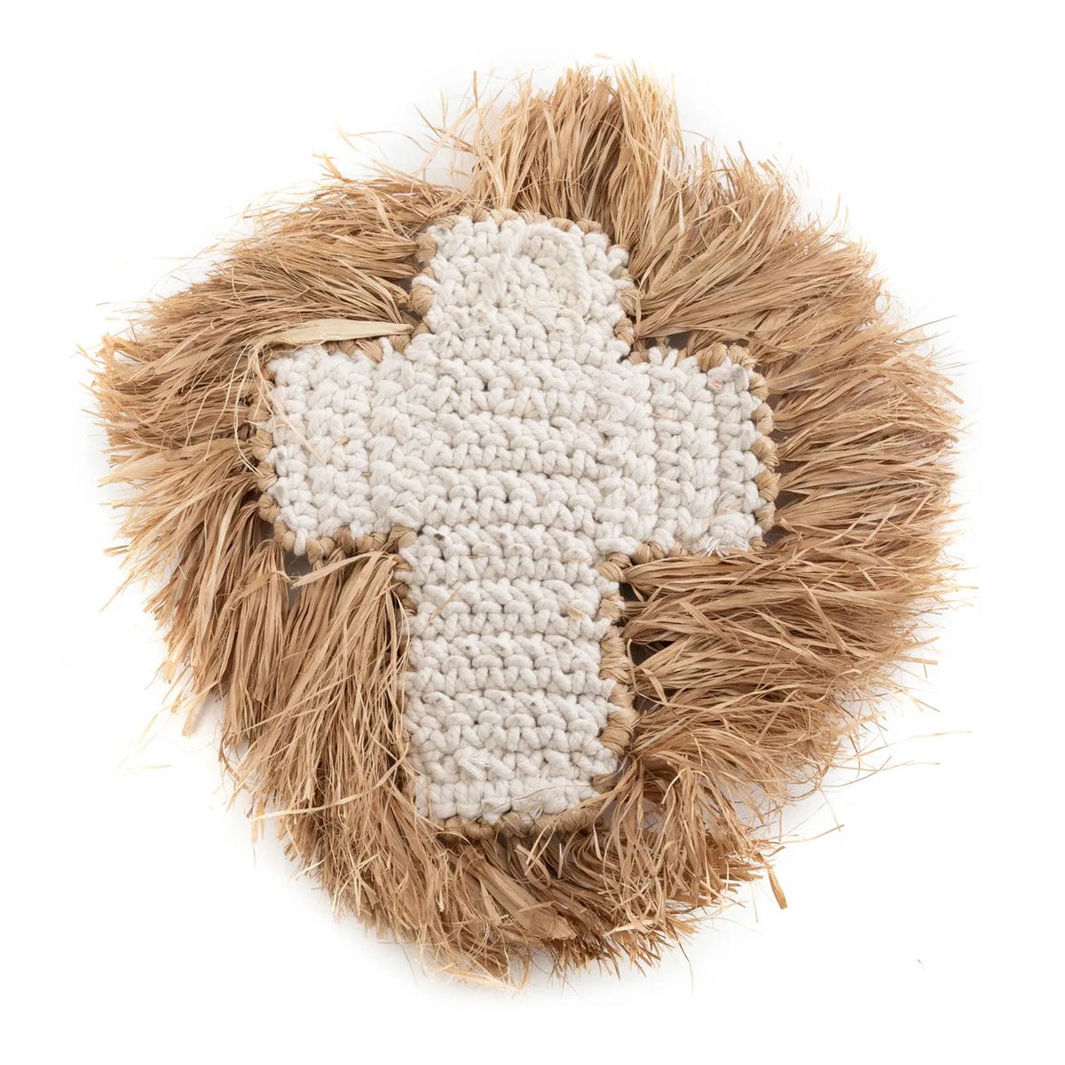 Het Kruis van raffia schelp - natuurlijk wit - L