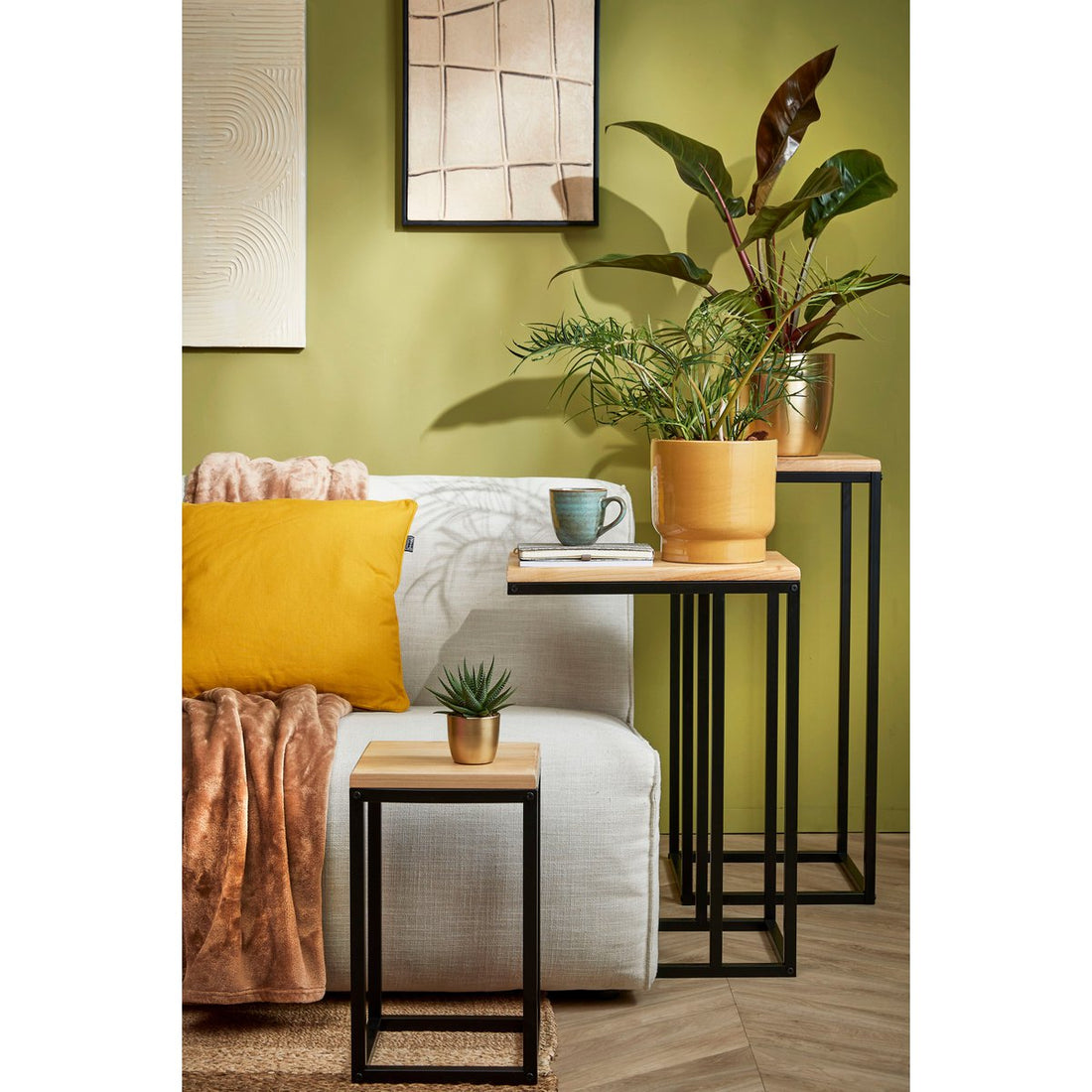 Plantentafel Oskar  - L25 x B25 x H42 cm - Hout, Metaal - Zwart