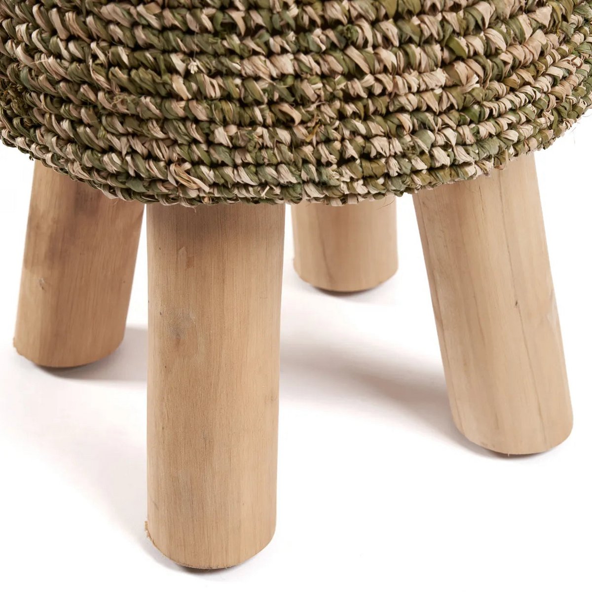 Kruk raffia met vlechtwerk - junglegroen
