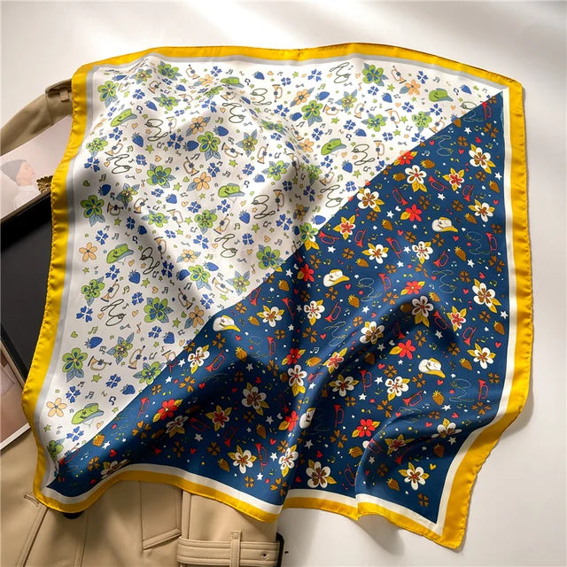 Vierkante zijden sjaal bloemenprint 70 x 70 cm