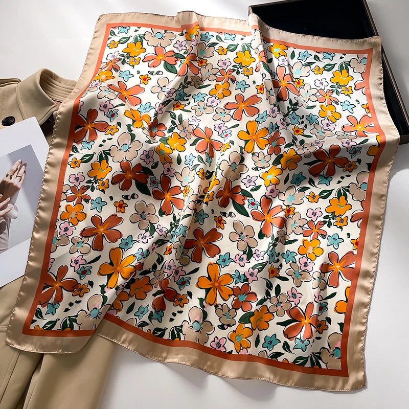 Vierkante zijden sjaal bloemenprint 70 x 70 cm