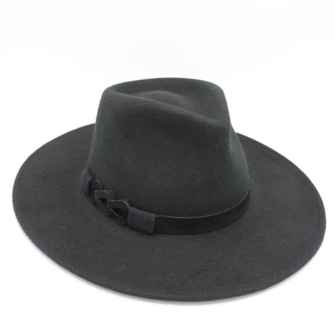 Zwarte wolvilt fedora met schakeldetail riem