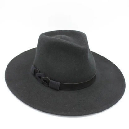Zwarte wolvilt fedora met schakeldetail riem