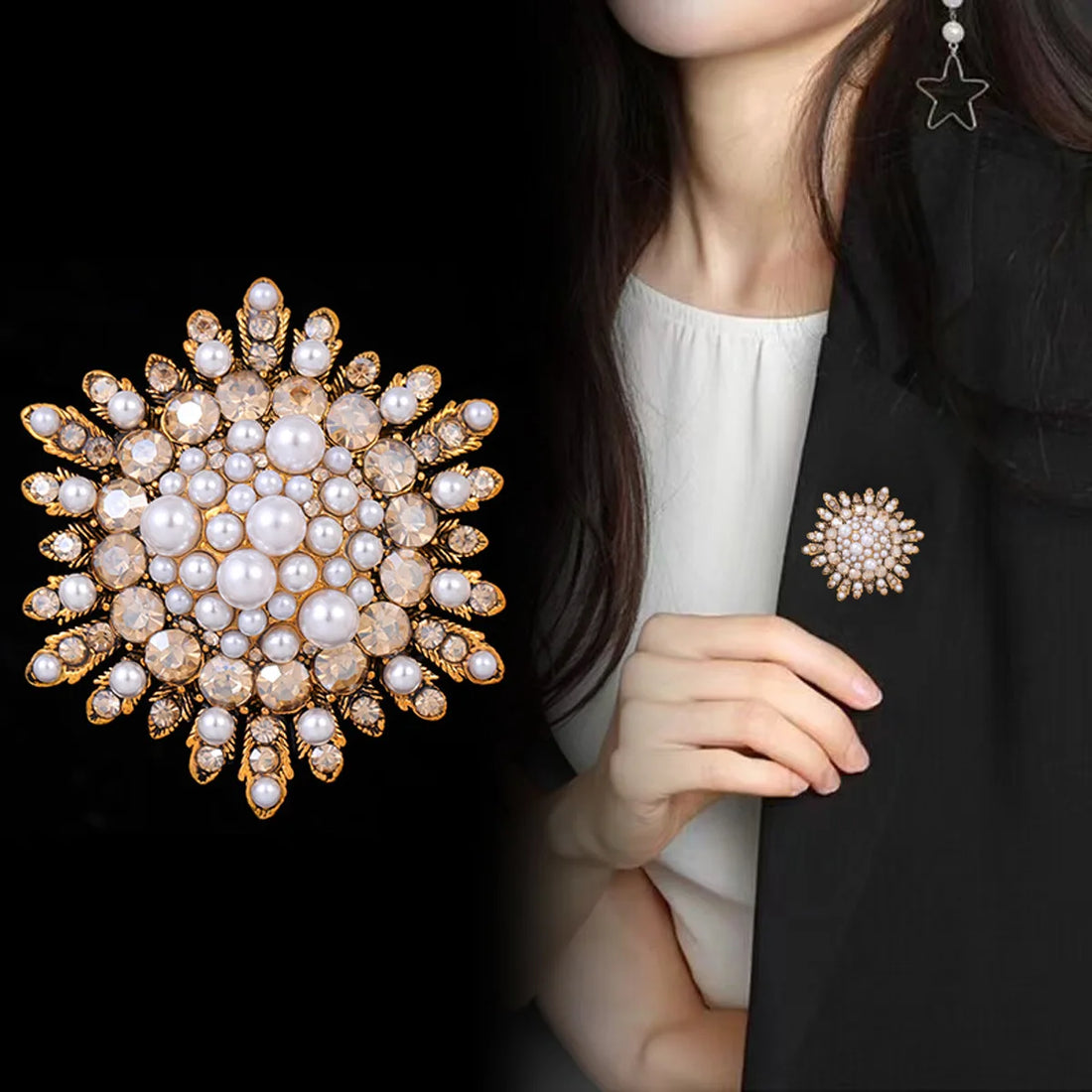 Broche koper met parels