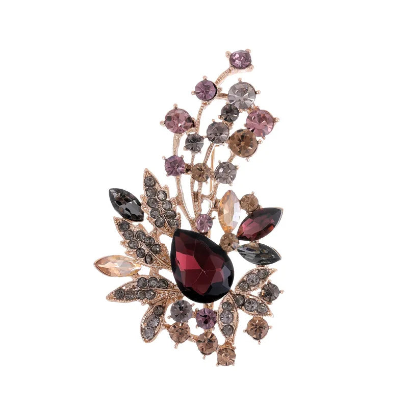 Broche bloem donker rood antreciet