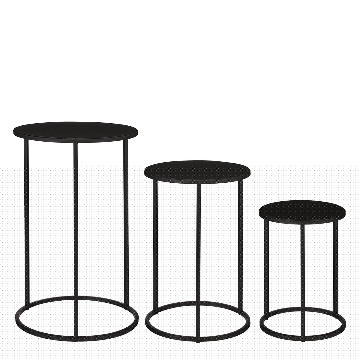 Bijzettafel Zwart Metaal Quinty  - Set van 3 - H50 x Ø32 cm