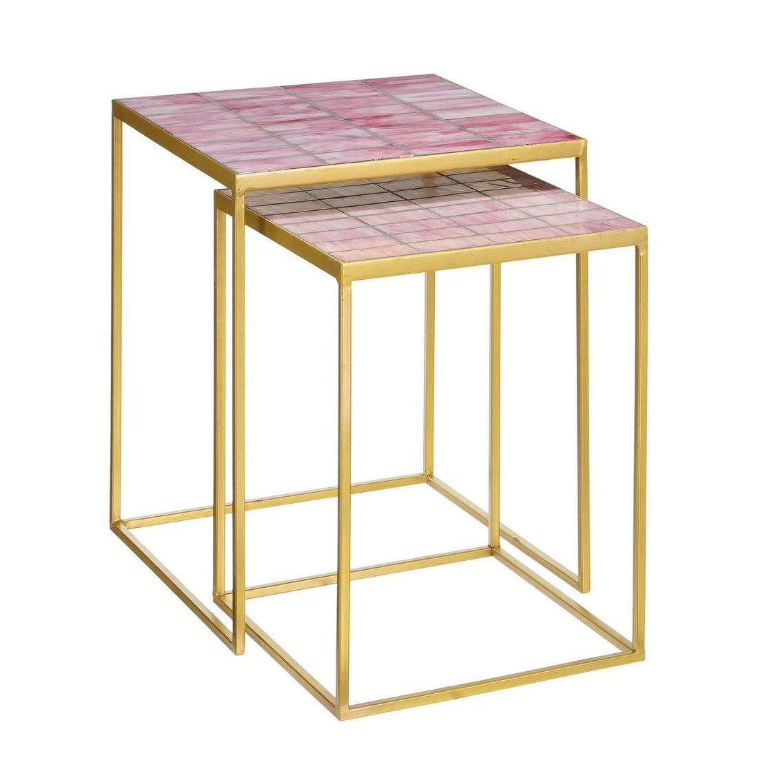Bijzettafel voor Buiten Aaron - Set van 2 - L38 x B38 x H48 cm - Metaal - Roze