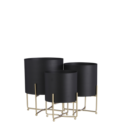 Bloempot op Standaard Aries - Set van 3 - H32 x Ø24 cm - Zwart