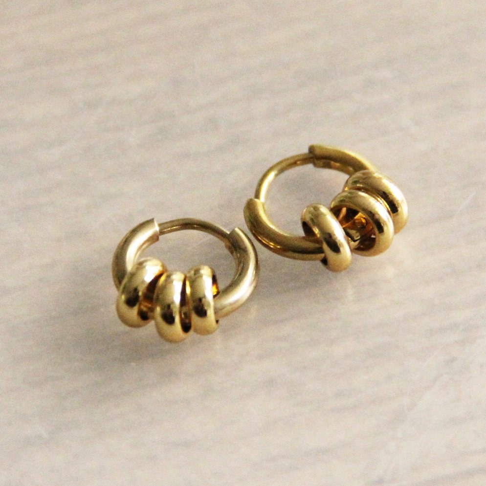 Roestvrijstalen creool met 3 ringen - goud