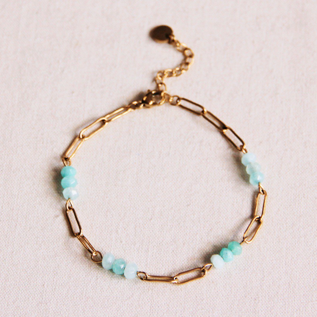 Edelstalen D-Chain armband met natuurstenen - jade/goud