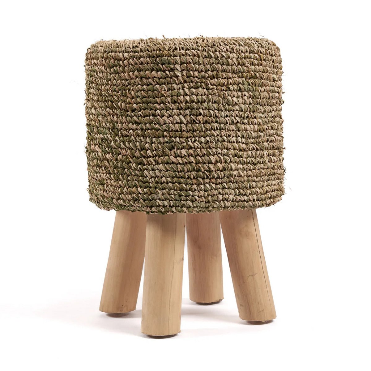 Kruk raffia met vlechtwerk - junglegroen