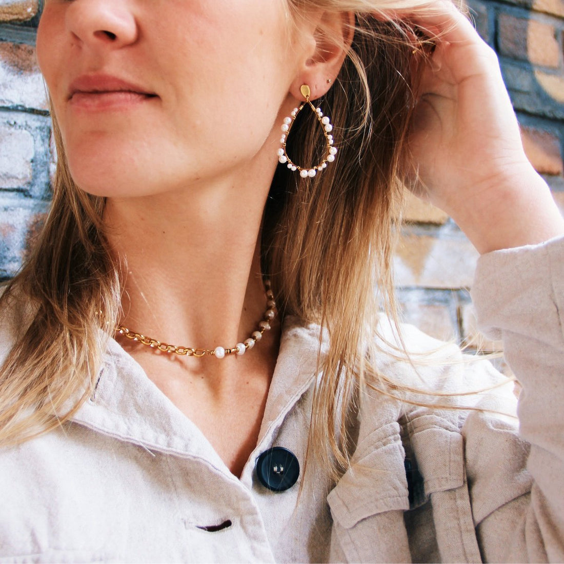 Drop oorbellen met parels